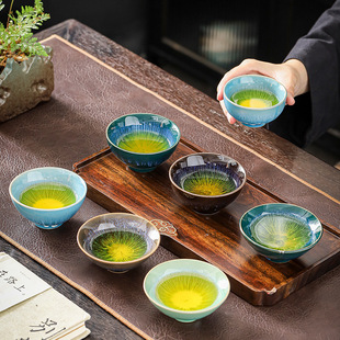 诗长五彩曜变拉丝兔毫盏主人茶杯 家用特色品茗杯茶碗杯盏茶道