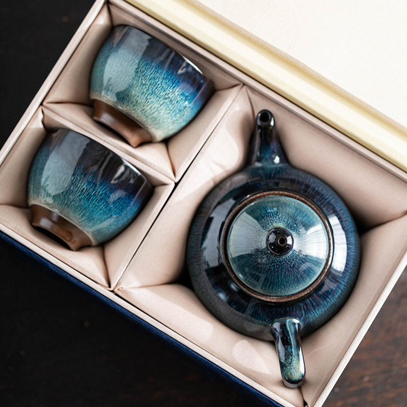 窑变变建盏茶壶功夫茶具一壶二两杯泡茶壶套装家用送礼茶杯礼盒装,餐饮具,功夫茶具,淘宝优惠券,粉丝福利购,淘宝优惠卷