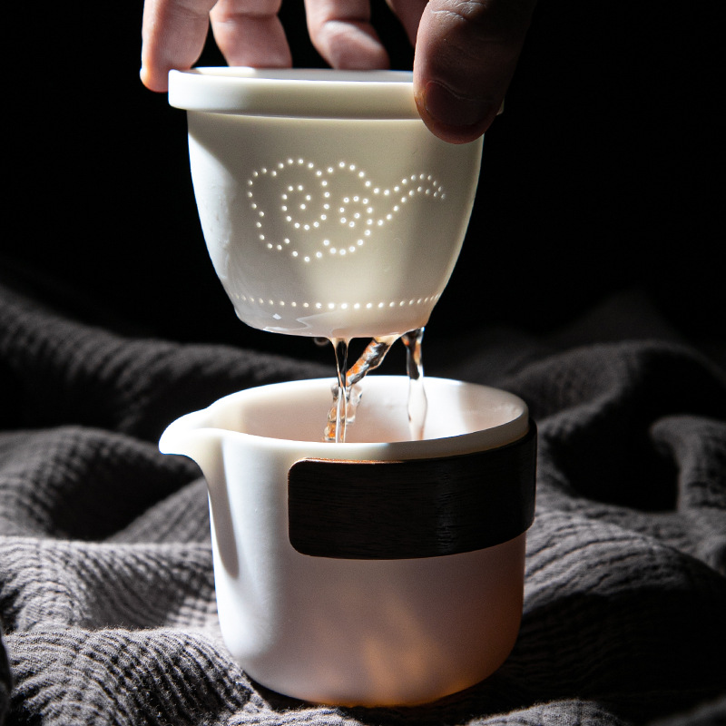 素烧羊脂玉白瓷快客杯1壶3杯户外旅行茶具便携式公司活动商务礼品
