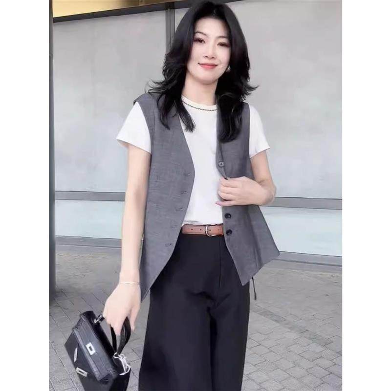 RIERA女装套装轻奢高级感女人味夏季新款灰色马甲阔腿裤气质通勤