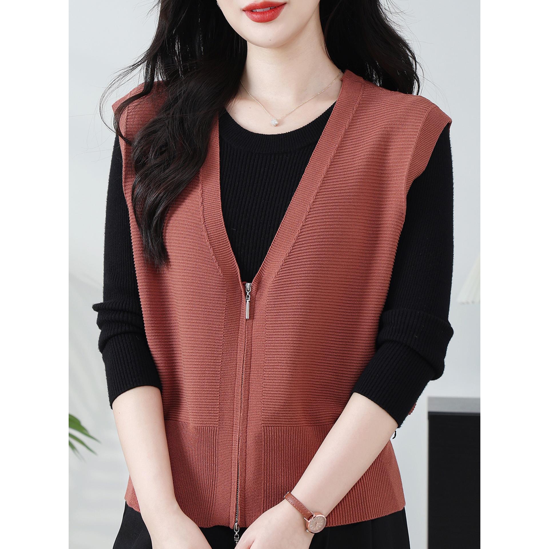 ROUMIKL秋季新款马甲女开衫春秋装外搭配衬衣裙子针织坎肩毛衣小