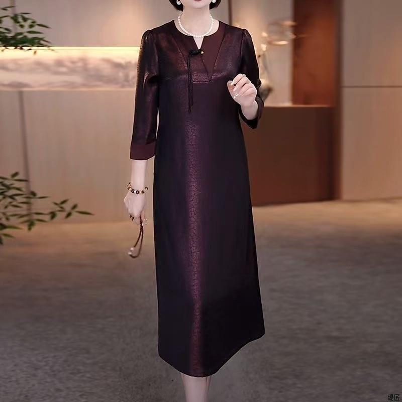 RIERA大码女装2025夏季胖mm优雅气质珍珠缎礼服贵夫人中老年妈妈