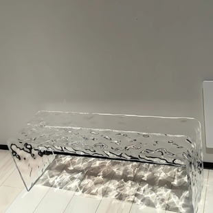 轻奢亚克力换鞋 凳长条透明长凳餐椅高端水波纹餐凳卧室床尾凳门口