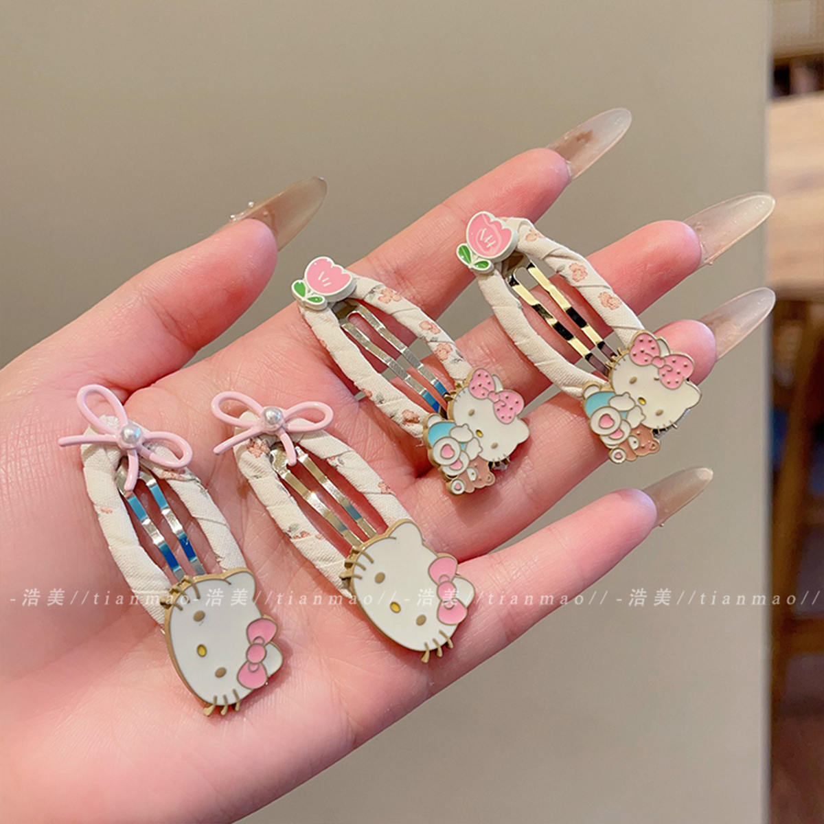 可爱KT猫咪发夹女外戴侧边夹子