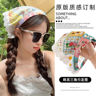 多巴胺水果印花蕾丝头巾发箍女2025新款夏季田园风懒人包头巾头饰
