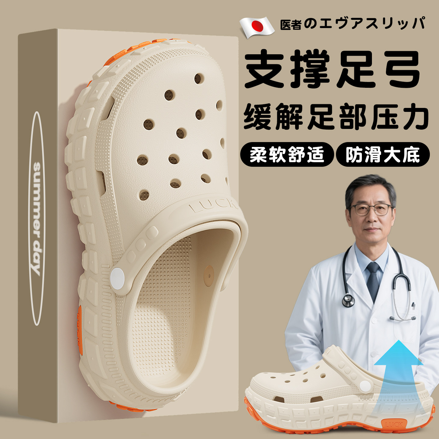 手术室拖鞋男款洞洞鞋有足弓夏季防臭外穿2026新款厚底防滑凉鞋男