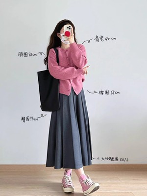 秋冬灰色毛呢百褶裙子