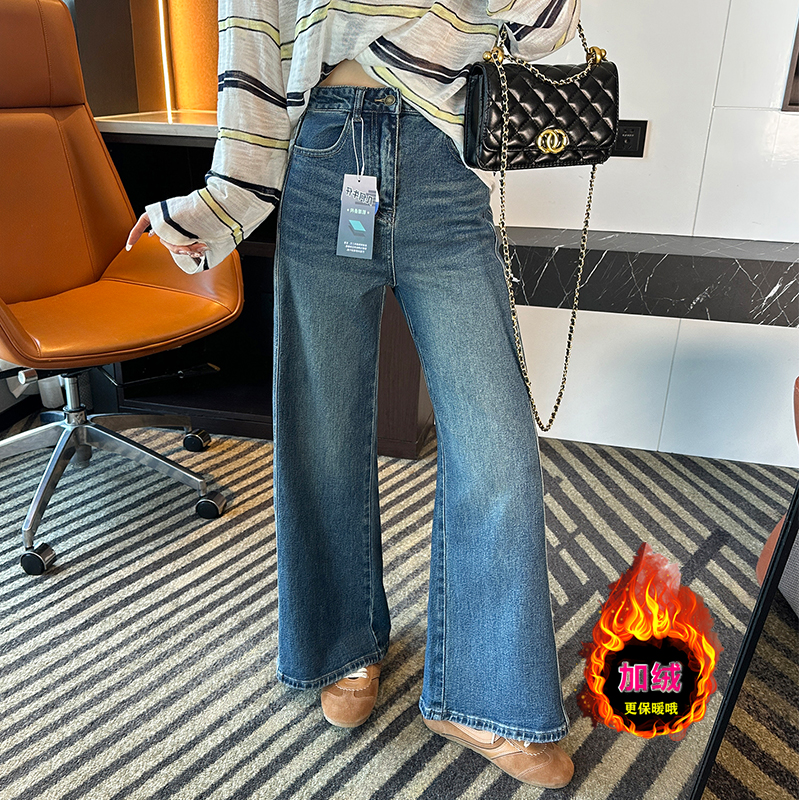 大码弹力加绒加厚牛仔裤