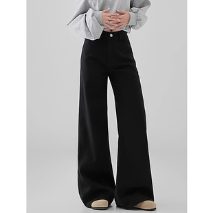 子女慵懒风显瘦梨型身材高腰宽松阔腿长裤 微喇牛仔裤 大码 秋冬新款