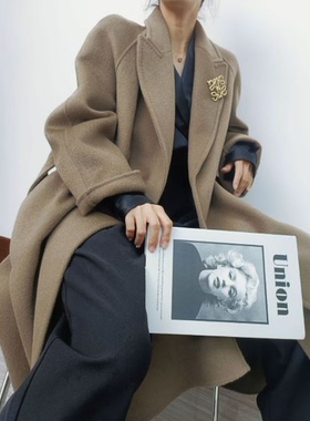 D.Ladies 21011羊毛大衣插肩袖大衣外套长款秋冬宽松双面大衣冬季