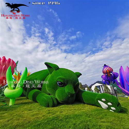 逼真大型仿真绿植微景观工艺玩具绿雕手工草坪卡通猫咪摆件美陈.