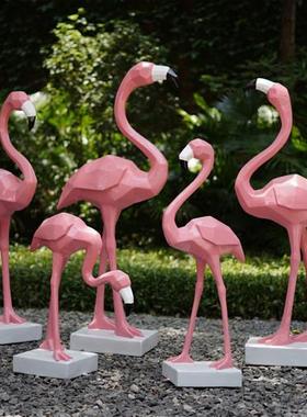 户外块面火烈鸟玻璃钢园林景观雕塑摆件庭院商场池塘美陈装饰小品