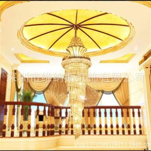 复式 楼梯水晶吊灯奢华大气中空客厅灯酒店别墅大厅楼梯旋转长吊灯