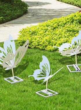 不锈钢户外蝴蝶镜面金属剪影雕塑定制庭院草坪园林造景观摆件小品