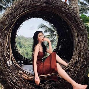 网红鸟巢吊椅户外巴厘岛秋千同款 大型吊床爱心打卡鸟巢落地定制款