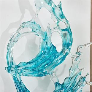 现代简约透明树脂雕塑装 饰艺术创意浪花摆件风生水起酒店大堂玄关