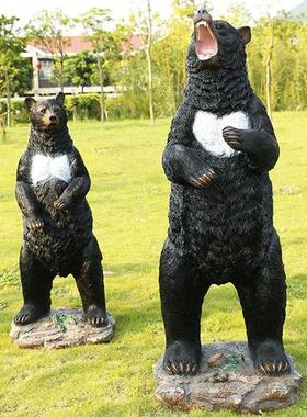 户外大型仿真黑熊雕塑玻璃钢动物园公园小区草坪园林景观装饰摆件