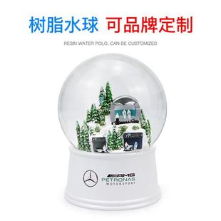 奔驰树脂雪花水球厂家品牌商务礼品工艺品摆件树脂雪花球