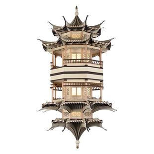 木艺镜像塔型新中式 简约茶楼售楼部酒店大堂过道包厢工程灯吊灯