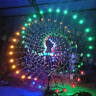 大型景观风动雕塑七彩亮化灯光风能动态不锈钢材质旋转装 置