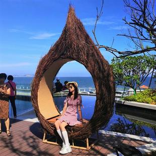 巴厘岛网红鸟巢户外秋千民宿景区拍摄打卡吊椅藤编室外庭院吊篮