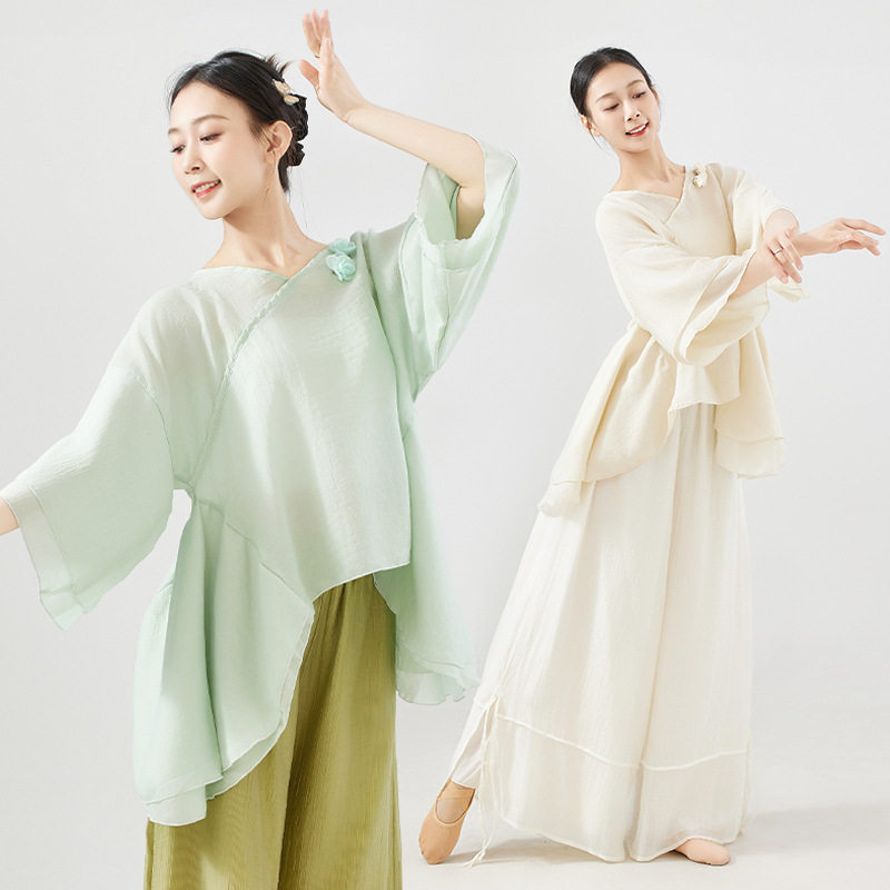 舞蹈服古典舞成人款女中国现代舞宽松花朵身韵纱衣形体训练服上衣