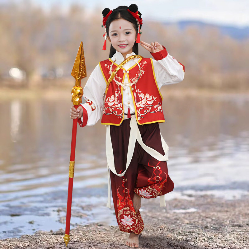 哪咤儿童服装同款动漫哪吒衣服万圣节幼儿园舞蹈道具全套兵器面具