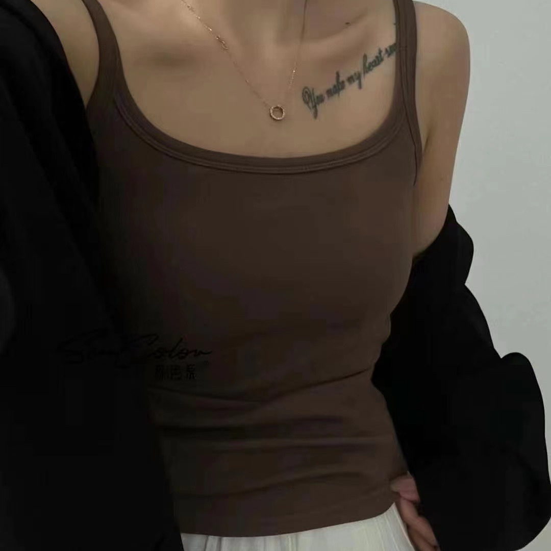 秋冬季加厚磨毛保暖吊带背心女带胸垫外穿性感防走光打底无袖上衣