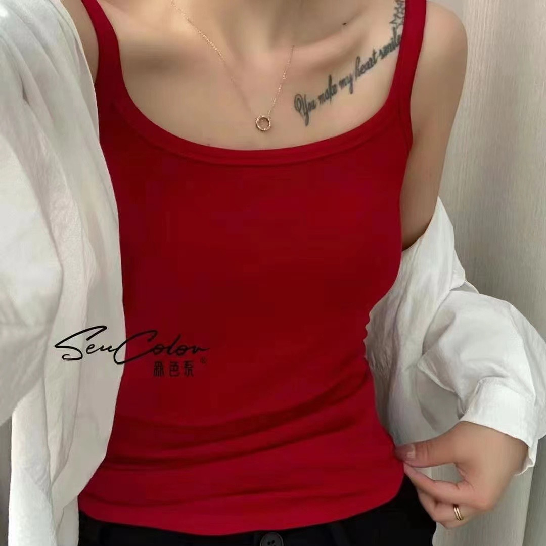 美背磨毛保暖加厚吊带背心女带胸垫外穿性感修身打底无袖抹胸上衣