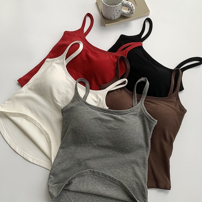 韩版磨毛保暖加厚吊带背心女带胸垫一体外穿性感修身打底无袖上衣
