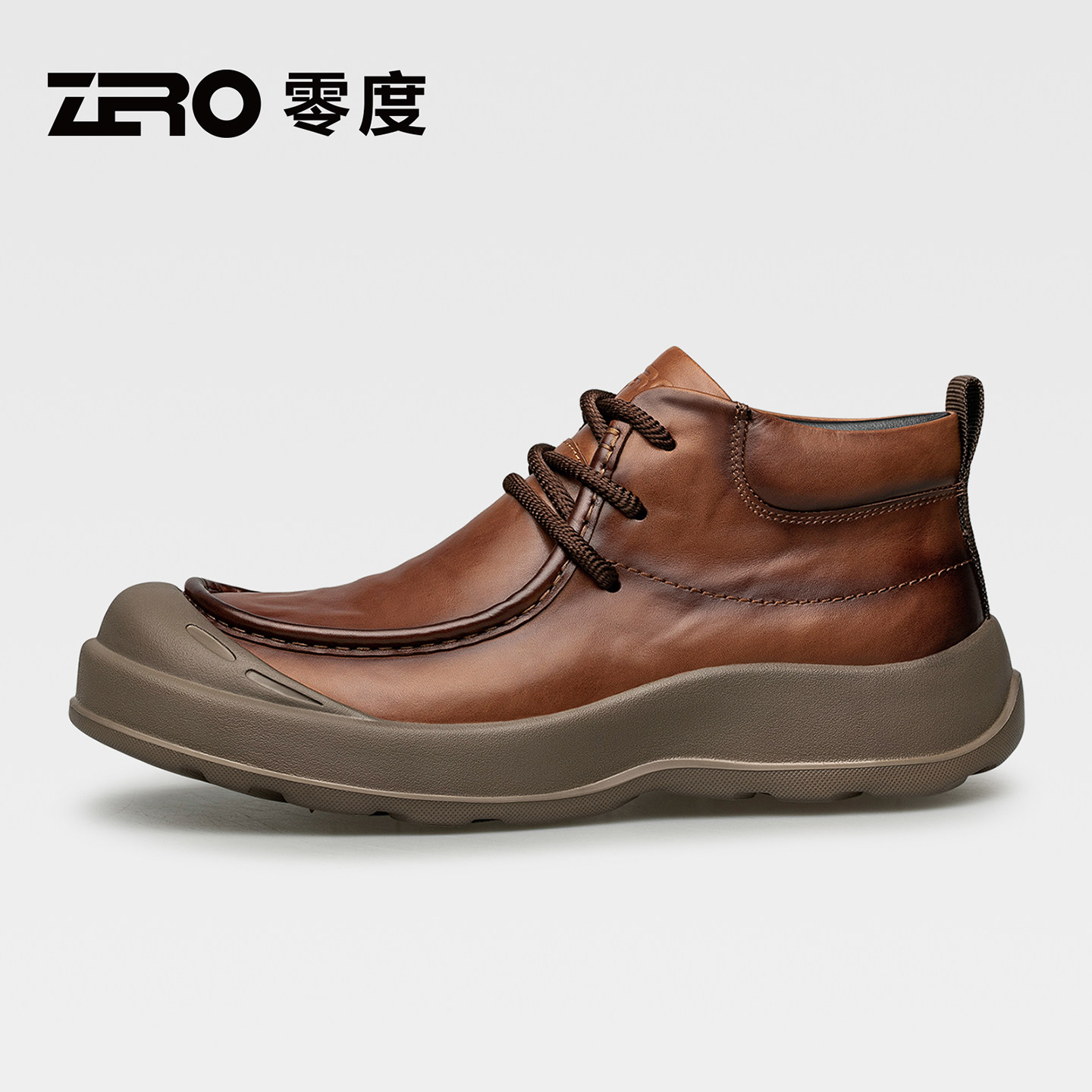 【轻盈出行】ZRO零度高帮皮鞋2025冬季新款时尚复古棕色厚底男鞋