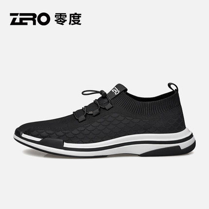 零度男鞋2025秋冬透气薄款网面飞织休闲男士一脚蹬旅游运动鞋男款
