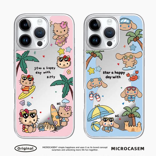 磁吸MagSafe环绕沙滩冲浪滑板黑皮KT狗狗适用iphone17手机壳18promax苹果16pro镜面保护套15plus情侣14卡通13