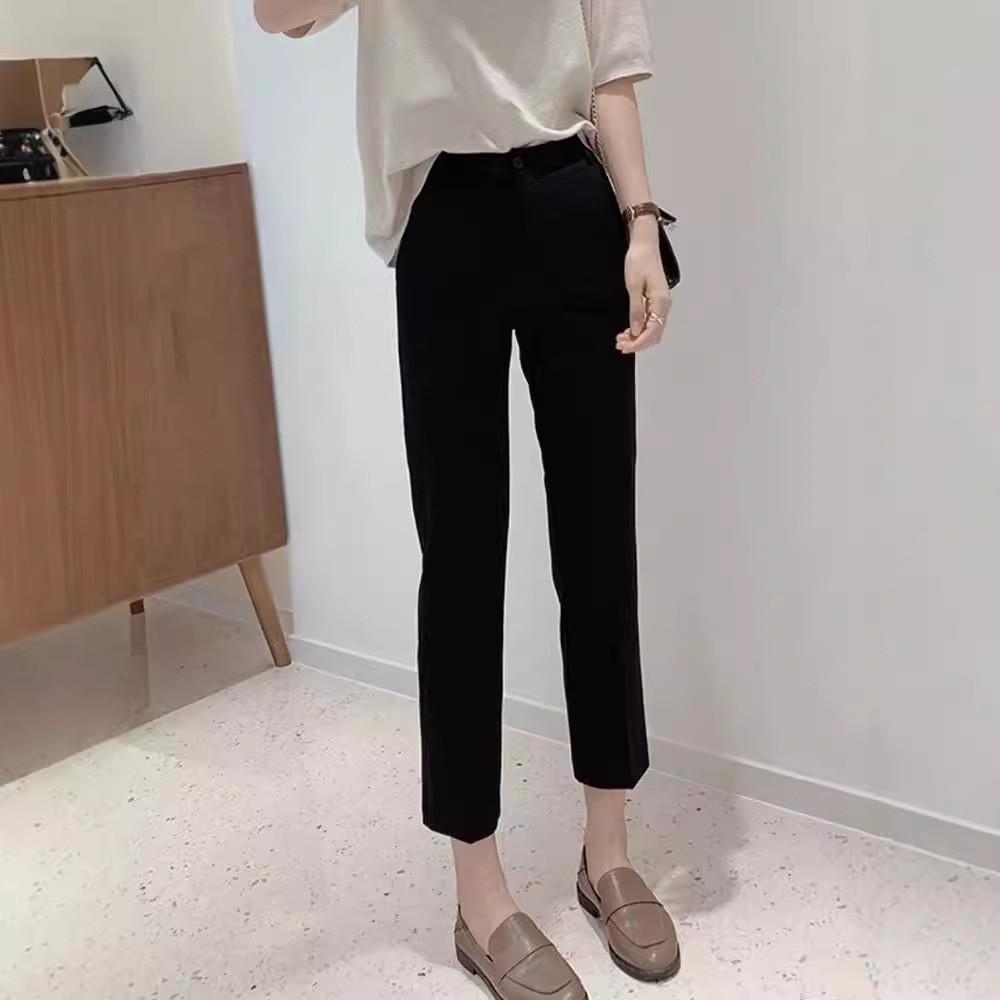 烟管裤女八分小个子2025春秋新款夏季高腰显瘦黑色七分直筒西装裤