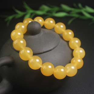 正品桂林鸡血玉地黄料手链黄色玉珠手串冰透时尚纯天然带证书12mm