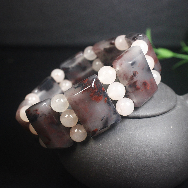 桂林鸡血玉乾坤料手链男款鸡血石手串飘花天然玉石坦克链A带证书