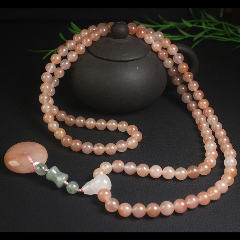 正品桂林鸡血玉贵妃料粉色项链平安扣毛衣链女款纯天然带证书时尚