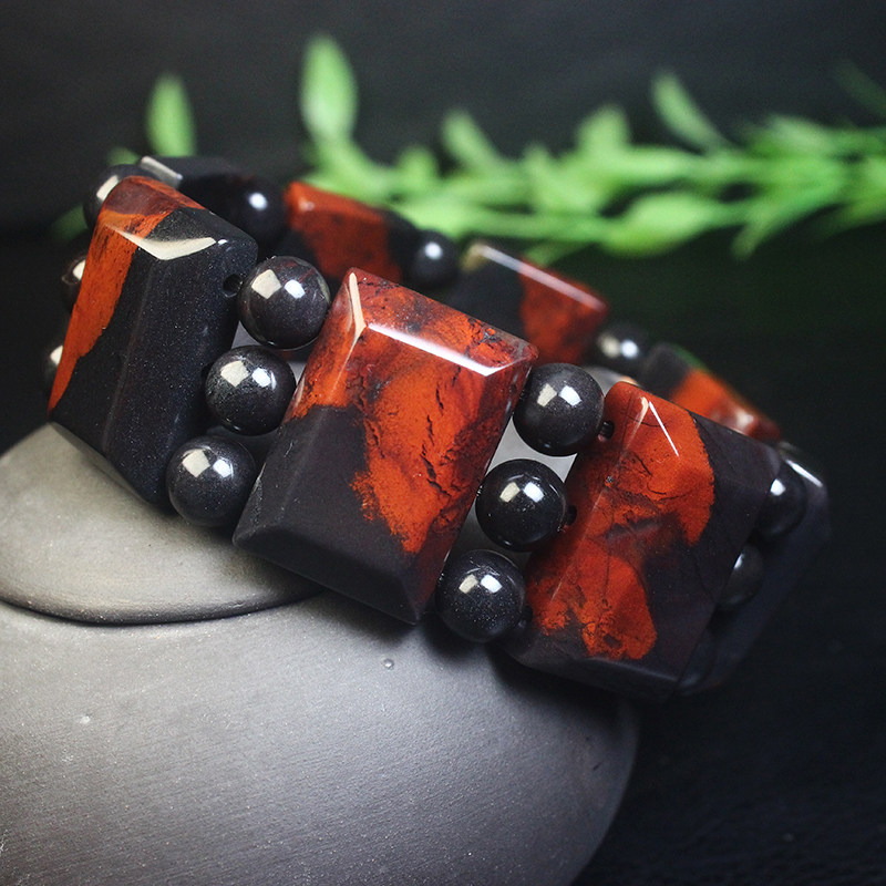 桂林鸡血玉乾坤料手链男款鸡血石手串飘花天然玉石坦克链A带证书