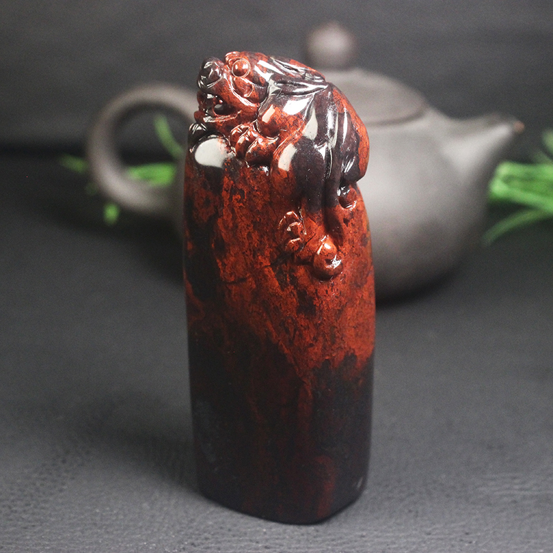 正品桂林鸡血玉乾坤料印章料貔貅印章雕刻纯天然带证书包刻字