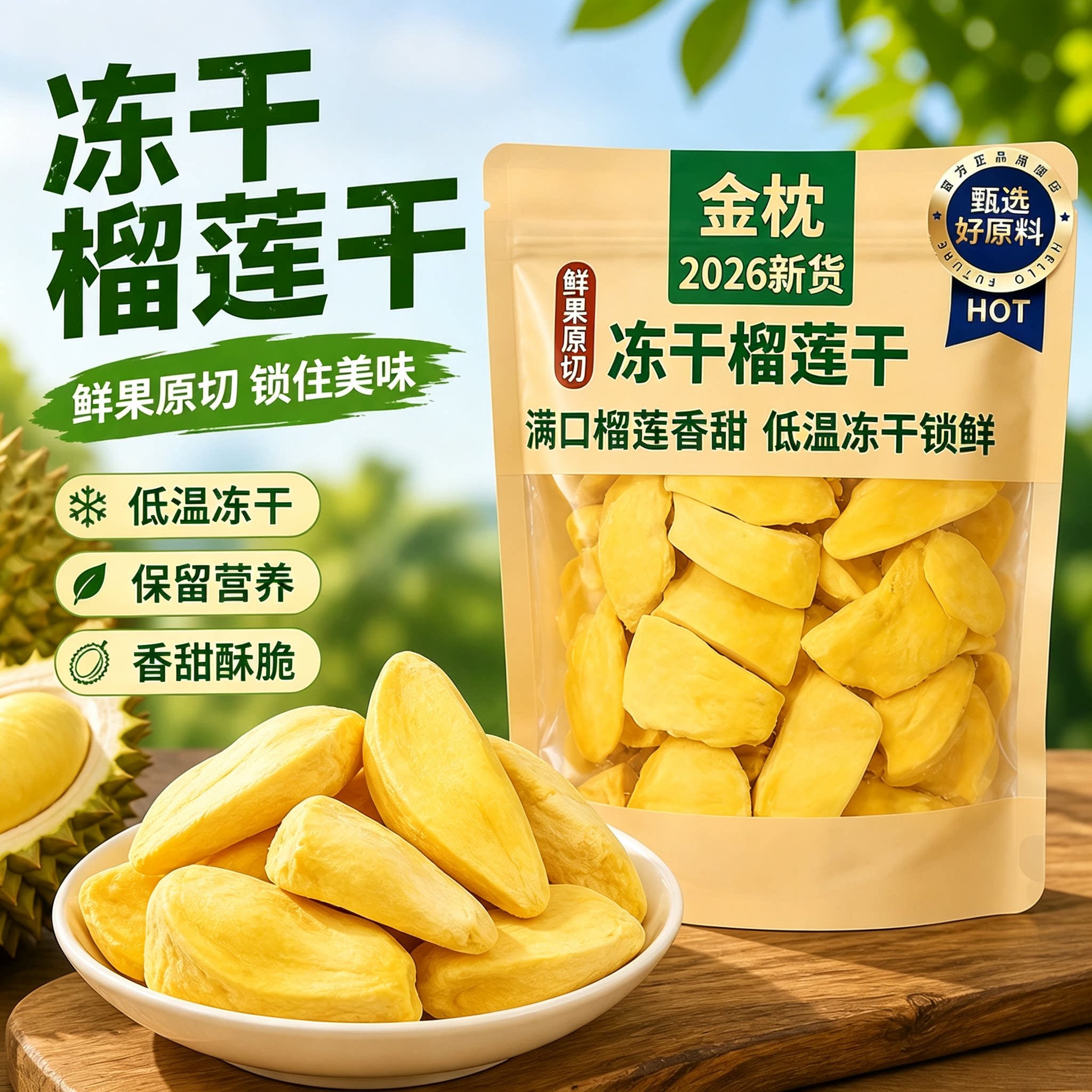 冻干金枕榴莲干泰国进口水果脆果脯水果干榴莲脆块网红休闲小零食