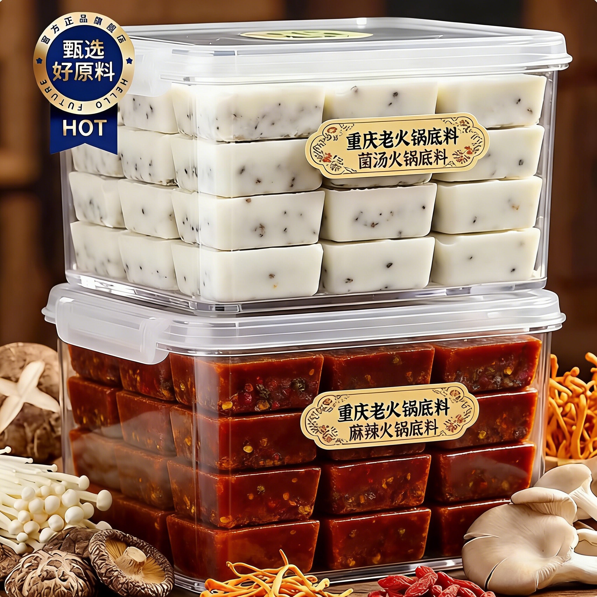 重庆牛油麻辣菌汤火锅汤底央妈推荐清汤不辣三鲜菌菇独立小包装