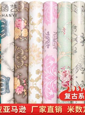 外贸酒店复古自贴墙纸卧室大花壁纸自粘木纹墙布3d Wallpaper