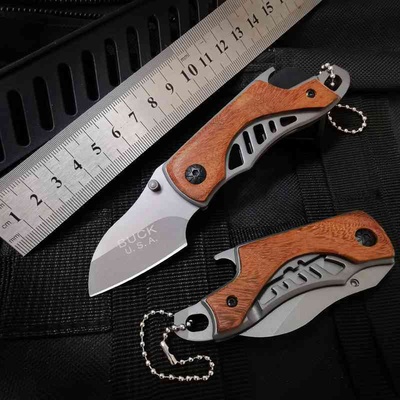 迷你木柄小刀折叠刀水果刀手把肉袖珍口袋刀具便携带开瓶器工具