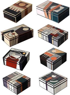 简约抽象图腾木质烤漆收纳盒样板房卧室首饰品盒摆件售楼处装饰品