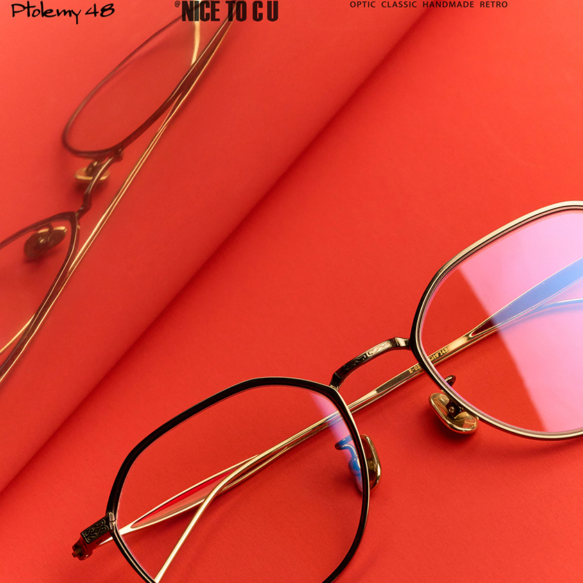 Ptolemy48 E029-GMG多边形镜架时尚双色眼镜框复古女士近视眼镜
