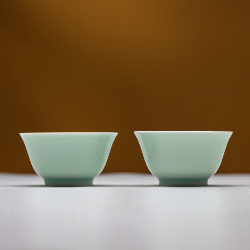 有茶有器旗舰店 景德镇谷雨山房仿明永乐翠青釉若深杯单色釉茶杯