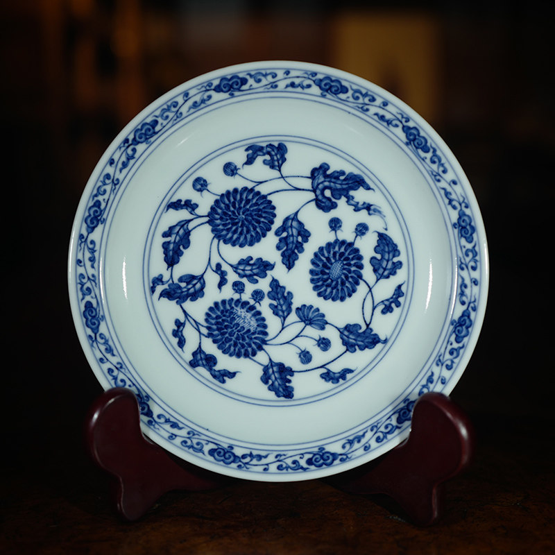 有茶有器 景德镇陶人临古手绘青花缠枝菊纹壶承/传统手工仿古瓷器