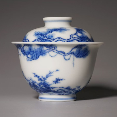 景德镇陶人临古罗汉伏虎两才盖碗