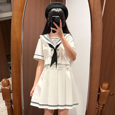 氛围元气【银月】水手服裙套装亚文化领结套装花边黑白JK学院风