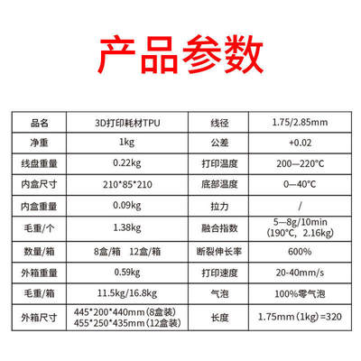 3D打印耗材TPU软胶柔性 弹性体 1KG线材1.75mm 3D打印机材料优塑